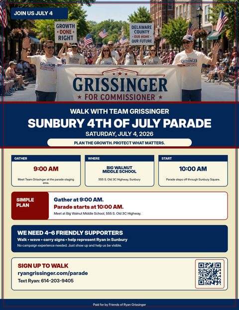 Sunbury July 4, 2026 parade flyer