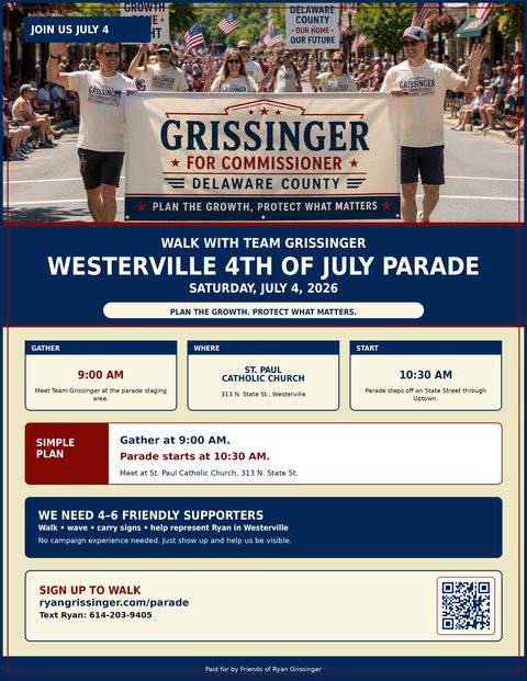 Westerville July 4, 2026 parade flyer